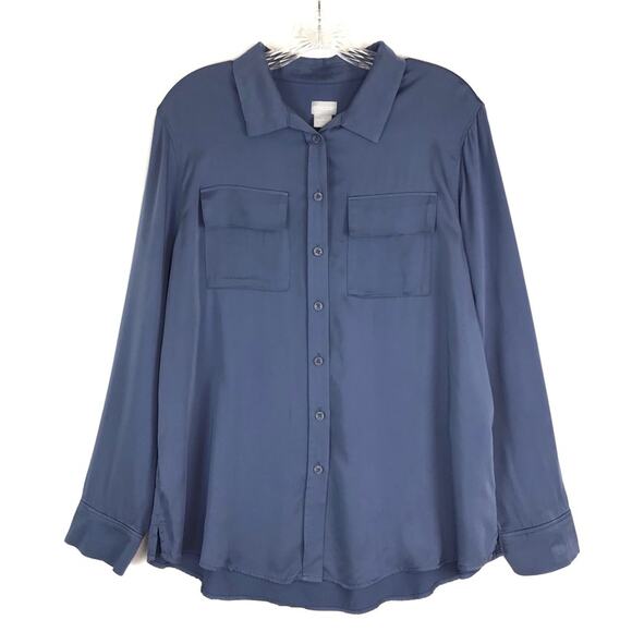 CHICO’S 2 Silky Soft Button Front Long Sleeve Shirt Women’s Size 12/14 - Picture 1 of 14